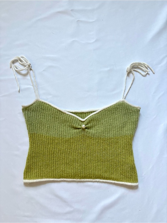 Creative Knitwear Tops - Women's Two-Tone Green Knit Cami with Contrast Trim